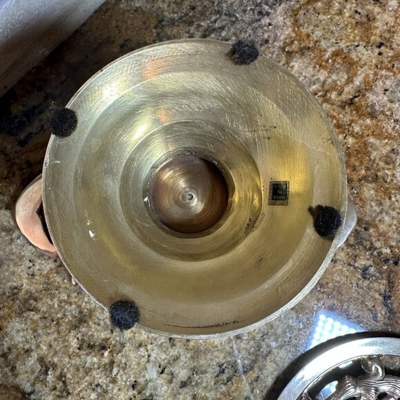 VTG Hollywood Regency Pedestal Lidded Bowl 7" Yellow Brass Grapes Leaves EUC MCM - Picture 9 of 13